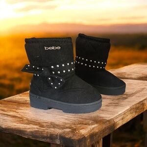 Bebe Kids Black Boots with Studded Bow